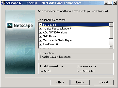 Netscape 6.1 Setup screen shot